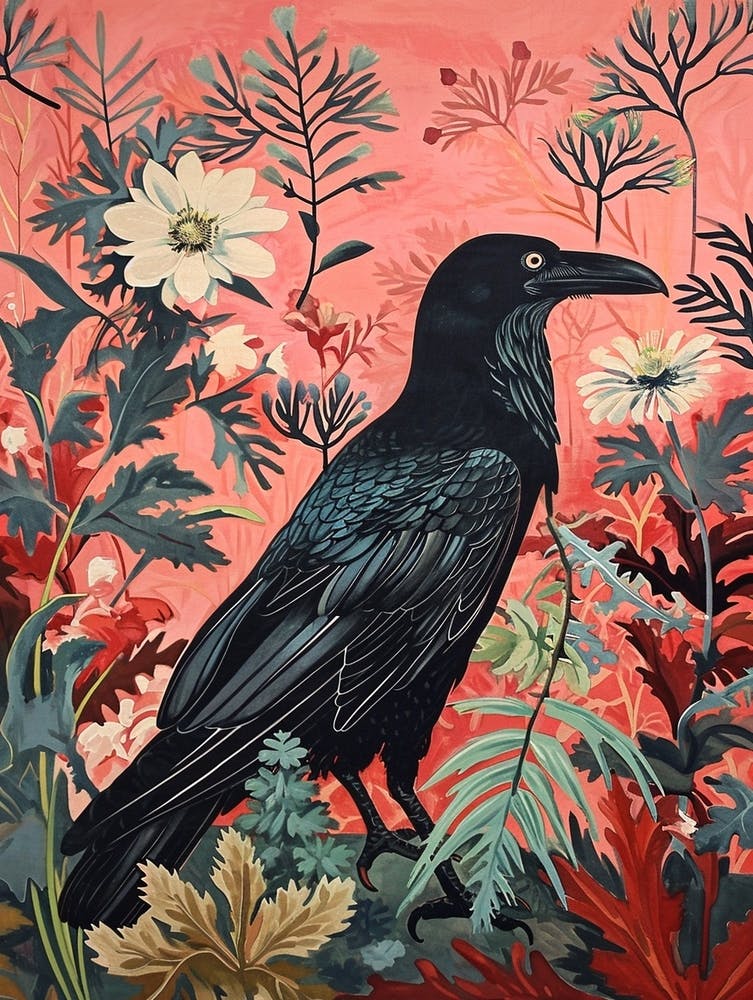 Floral Animal Painting Raven 2