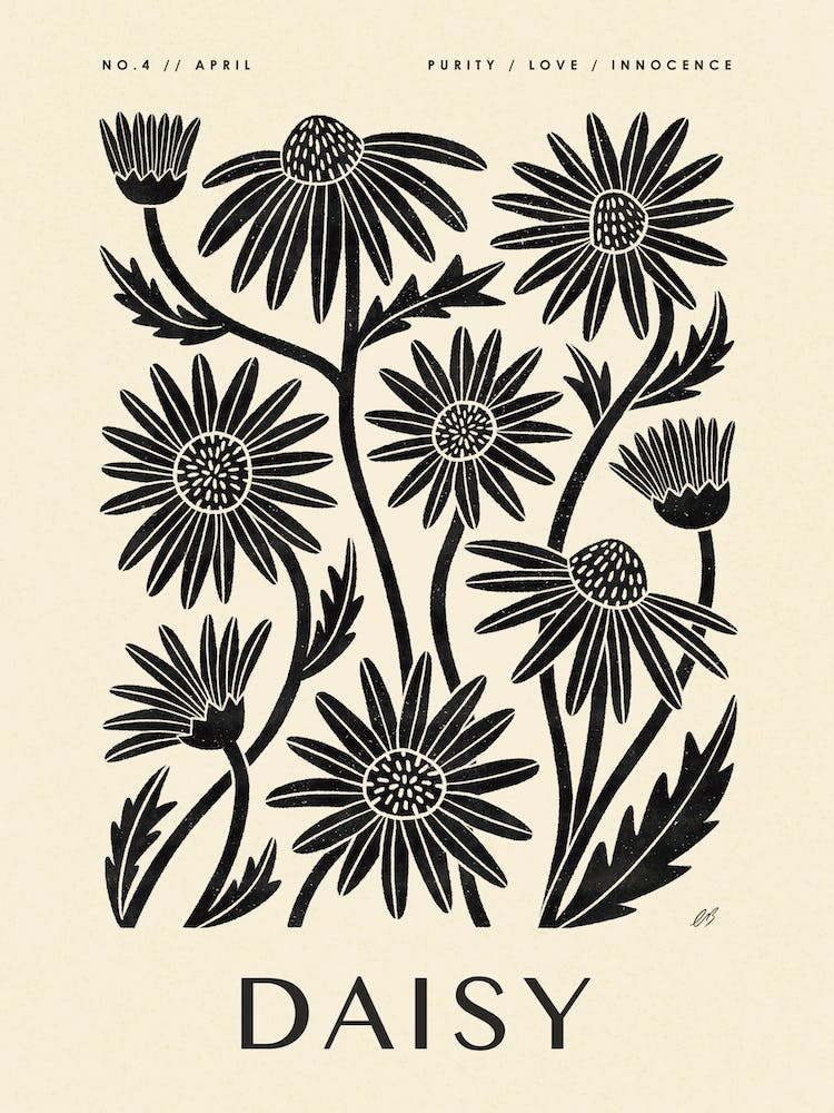 Rustic April Birth Flower Daisy Black Cream