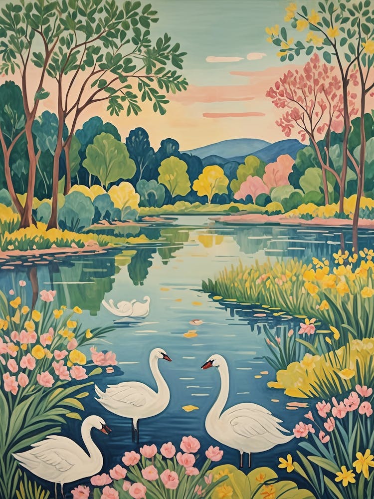 Cygnes Au Bord de l'Étang