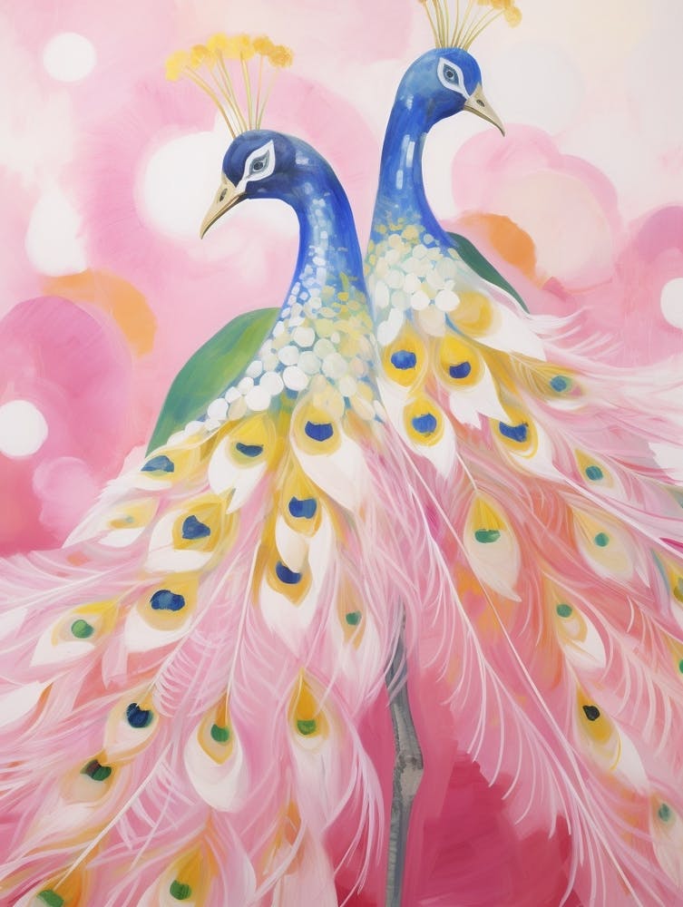 Pink Ethereal Bird Painting Peacock 2