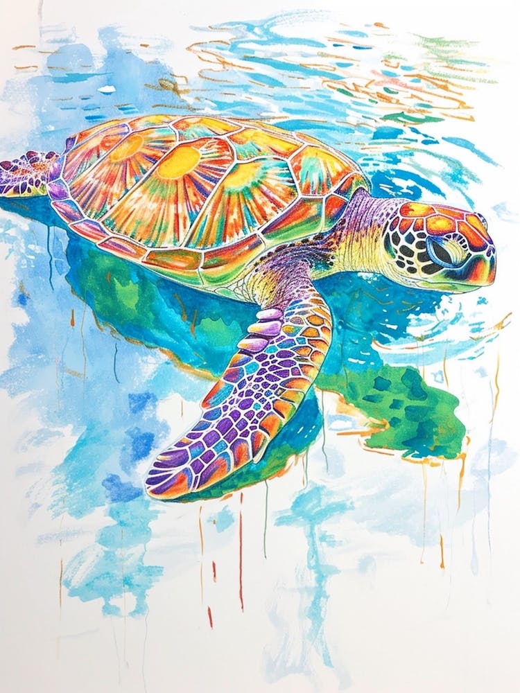 Colourful Mixed Media Sea Turtle 1