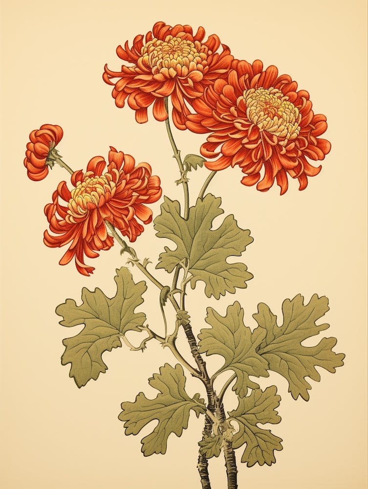 Kiku Chrysanthème 2 Botanique Japonaise Vintage