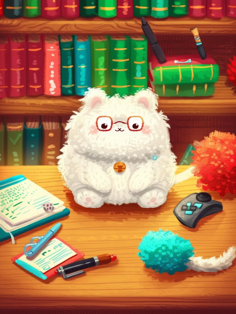 White Cat On A Desk