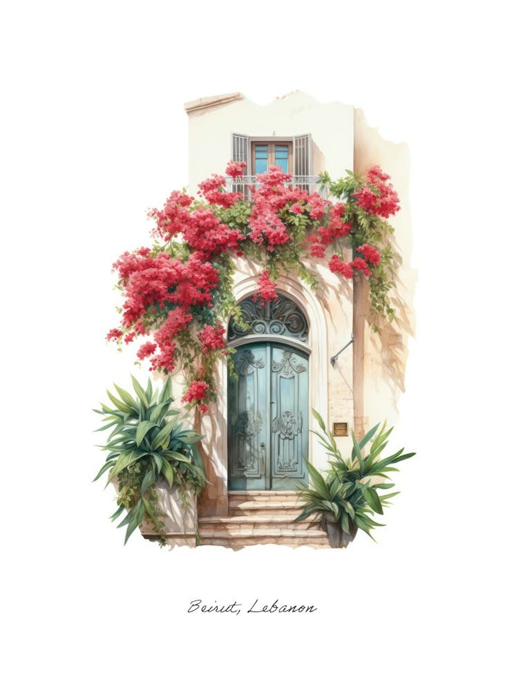 Beirut, Lebanon   Mediterranean Doors Watercolour Painting 4 Poster