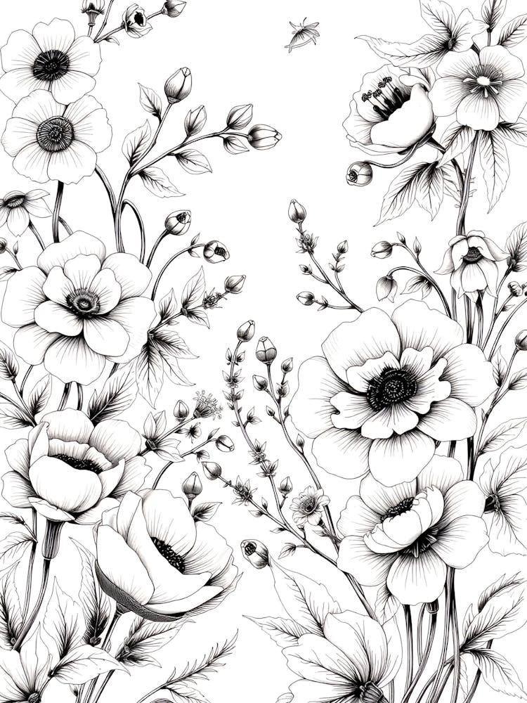 Black And White Drawing Of Flowers 3