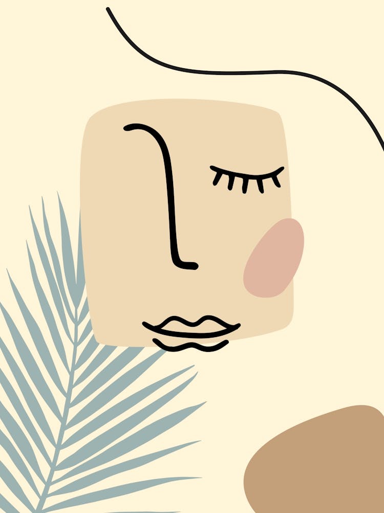 Illustration einer Frau mit geschlossenen Augen. Boho-Frau — Boho-Poster, Boho-Wandkunst