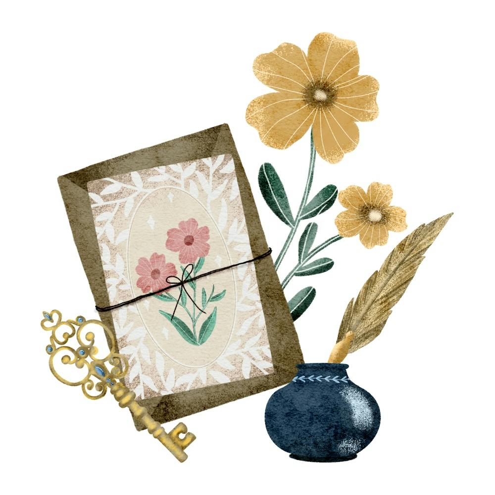 Floral love letter in sealed envelope