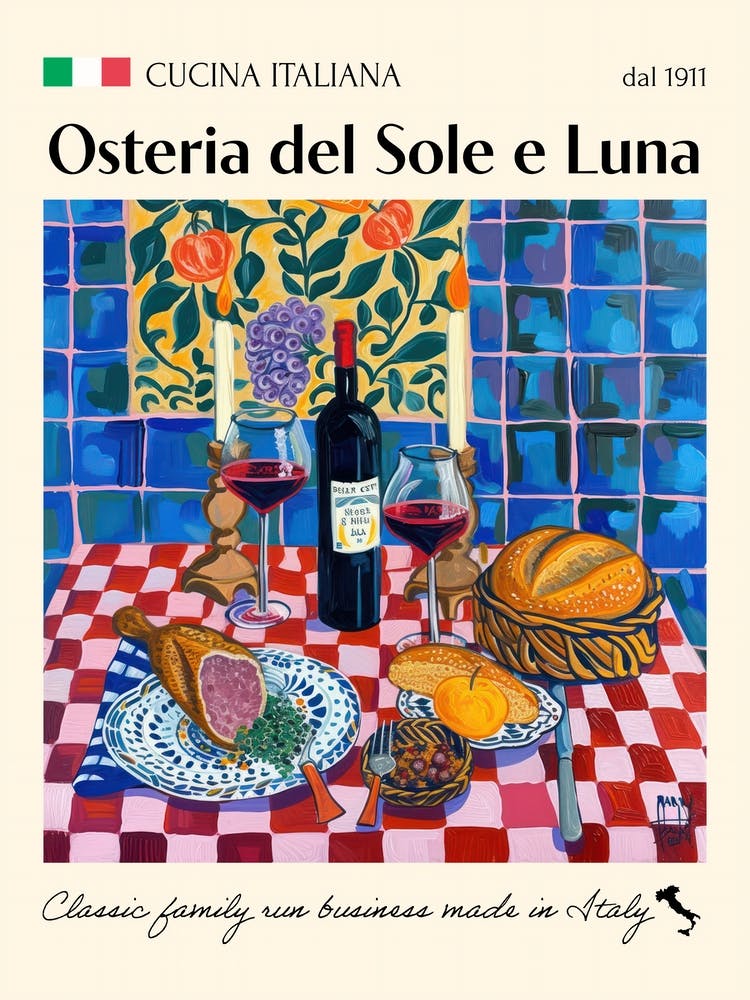 Osteria Del Sole E Luna Trattoria Italian Poster Food Kitchen