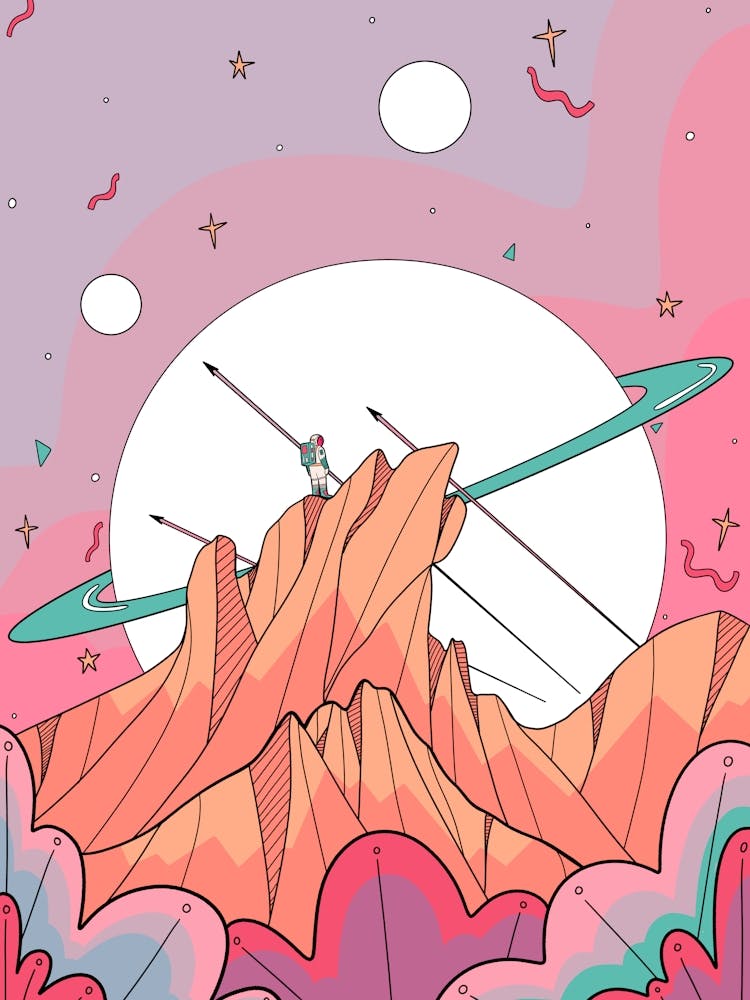 Astronaut auf dem Berggipfel