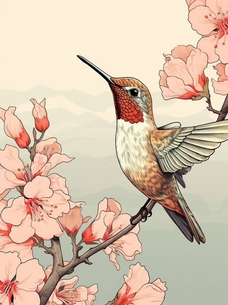 Hummingbird Animal Drawing In The Style Of Ukiyo E 4