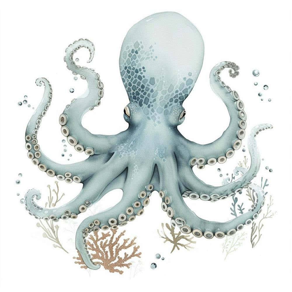Cute Storybook Style Octopus With Plants 3