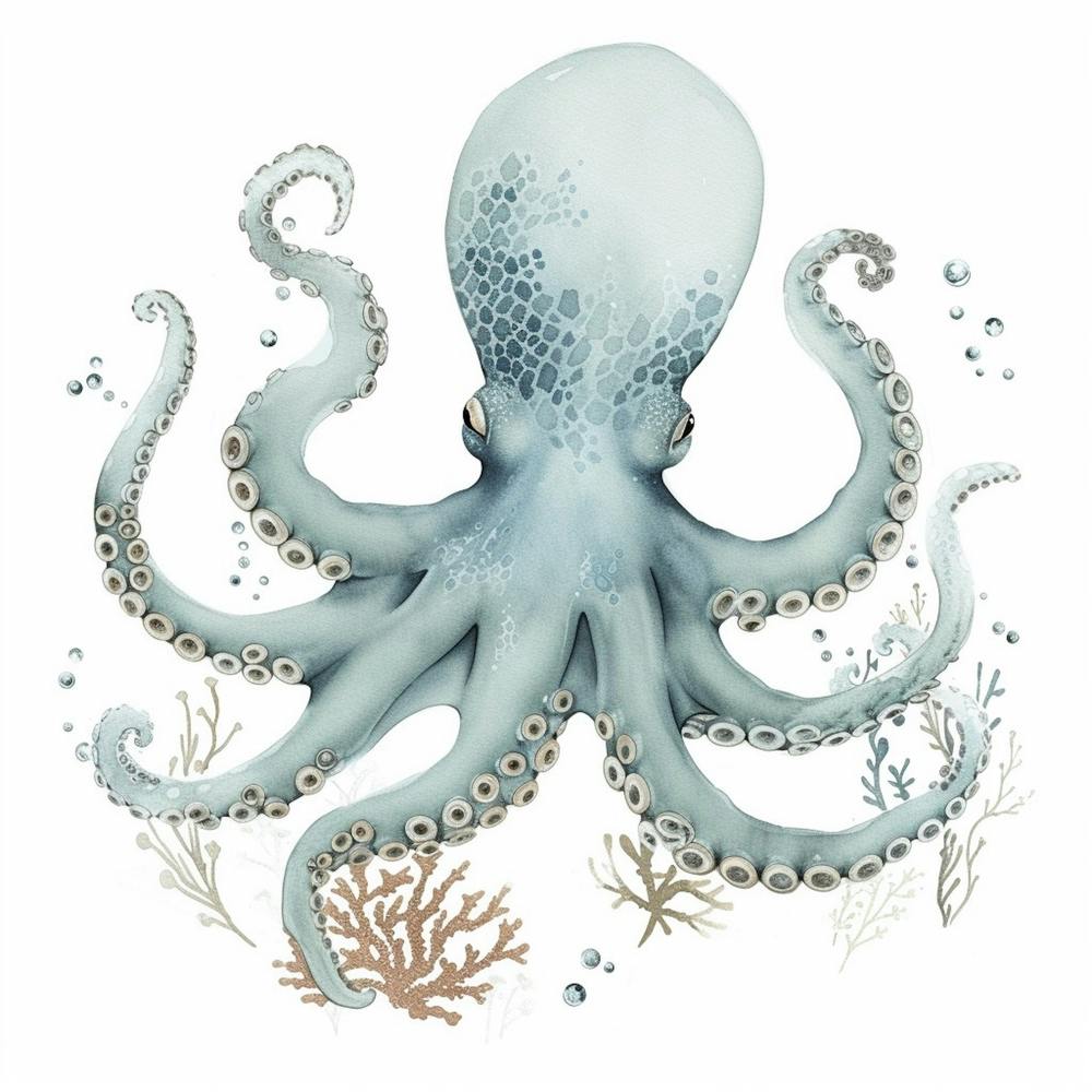 Cute Storybook Style Octopus With Plants 3