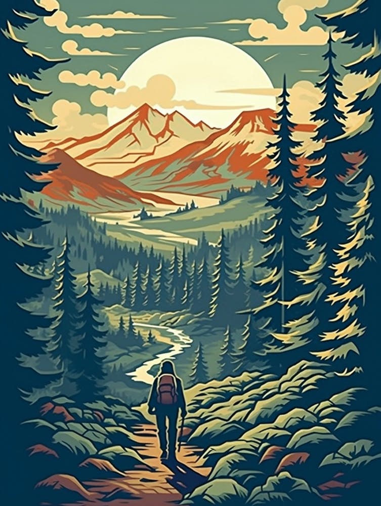 Pacific Crest Trail Usa 2 Vintage Travel Illustration