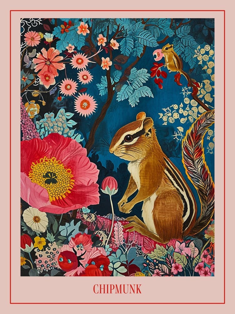 Floral Animal Painting Chipmunk 1 Poster