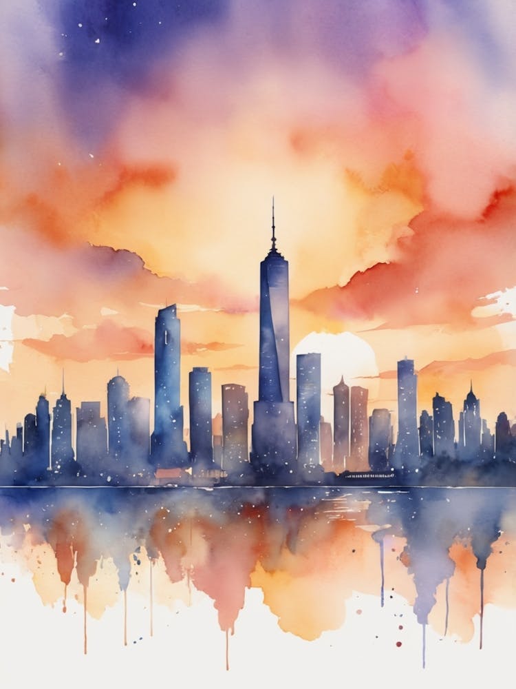 New York City Skyline Watercolor Painting