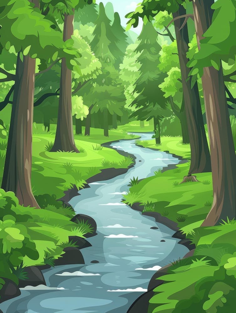 Cartoon River In The Forest