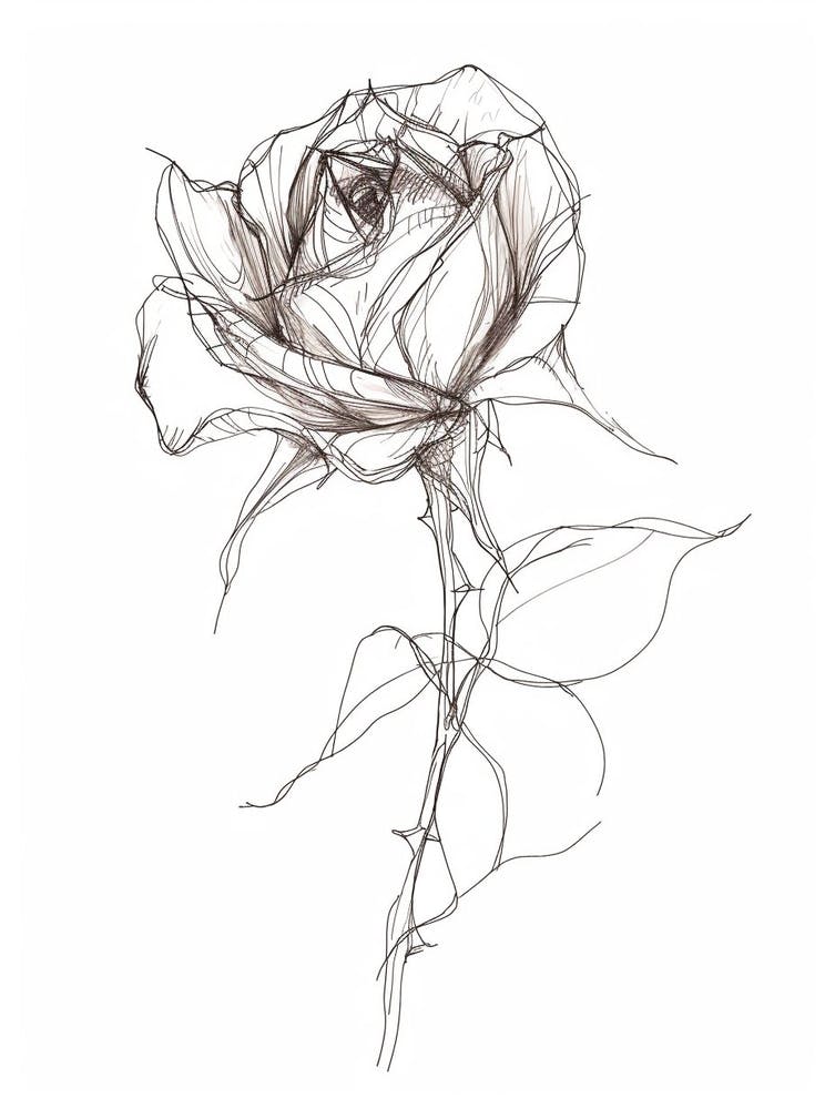 English Rose Black And White Line Drawing 39