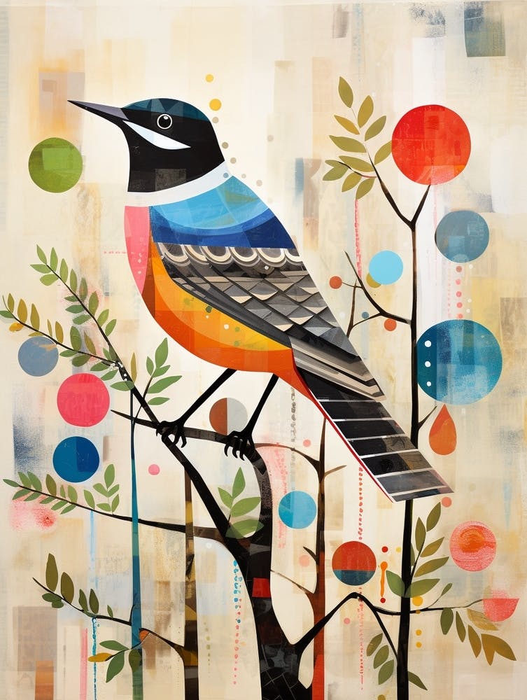 Bird Painting Collage Mockingbird 3
