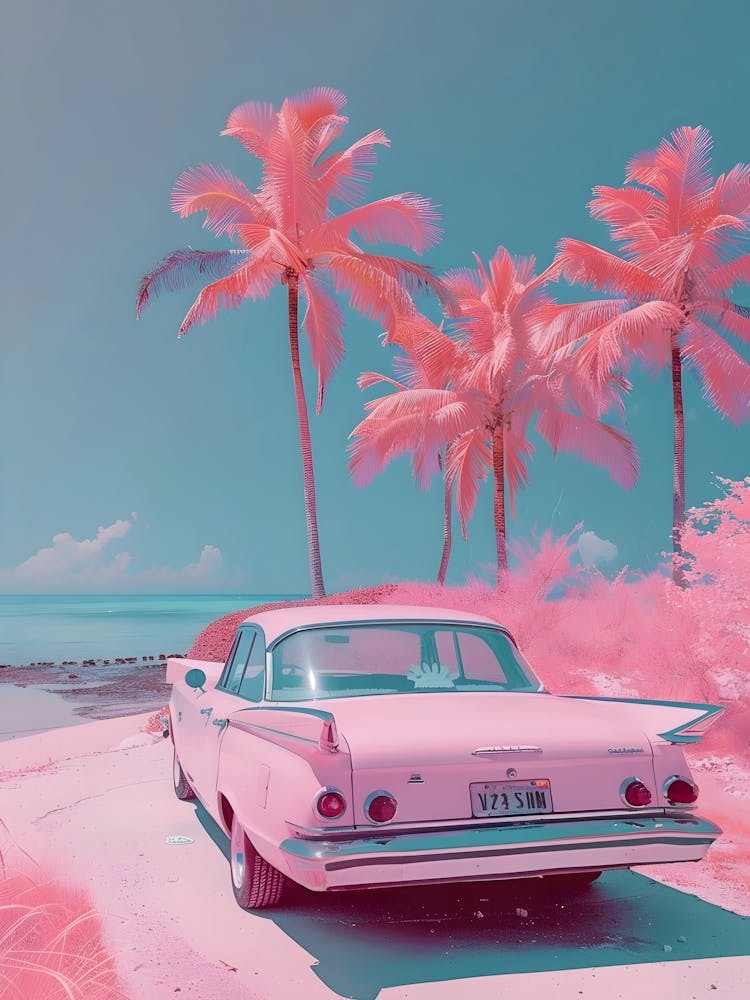 Pink Car On The Beach 3