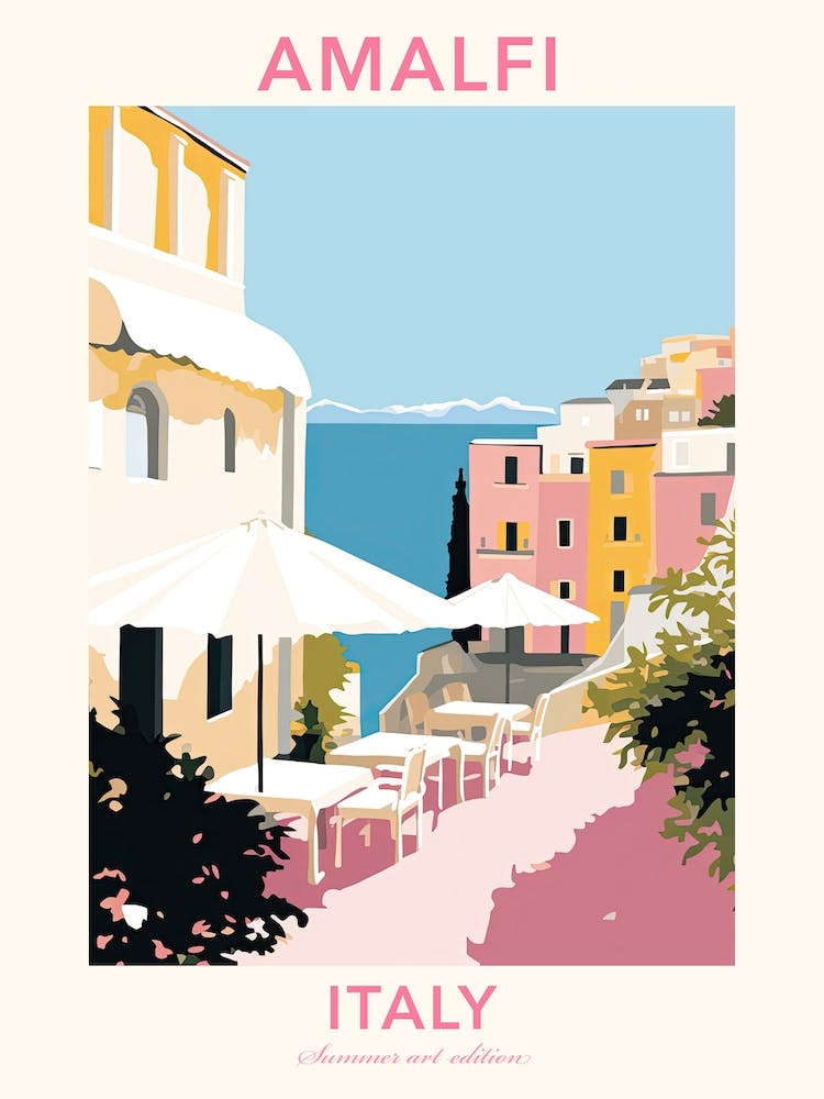 Amalfi, Italien, Flache Pastelltöne Illustration 2 Poster