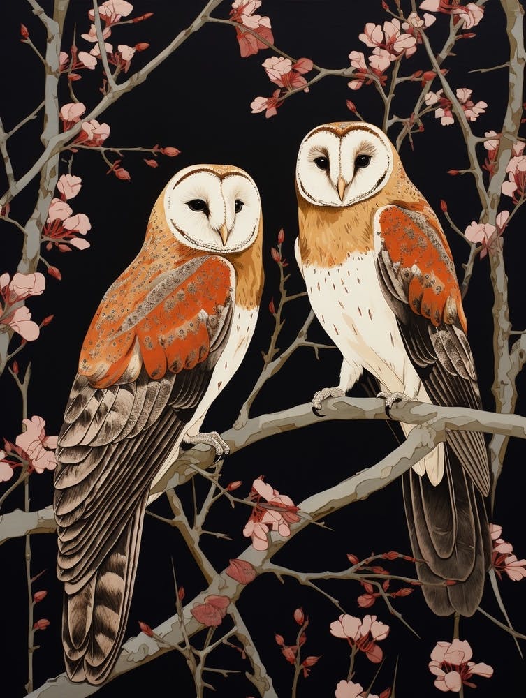 Art Nouveau Birds Poster Barn Owl 1