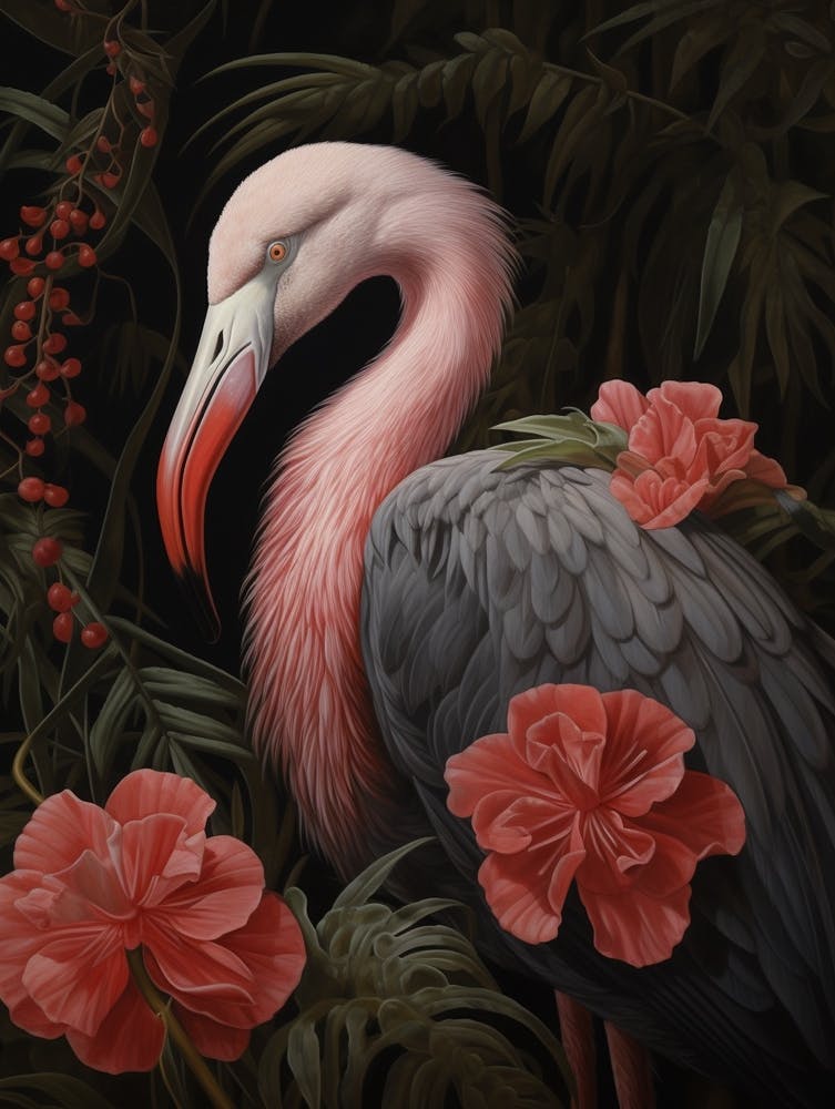 Dark And Moody Botanical Greater Flamingo 1