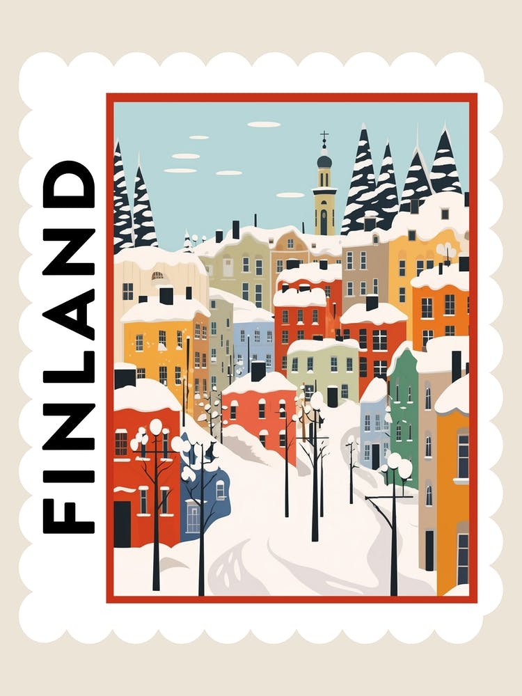 Retro Winter Stamp Poster Helsinki Finland 1