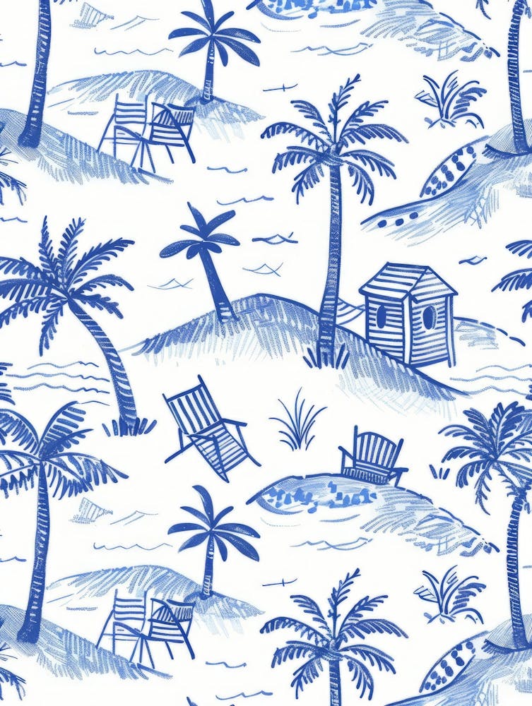 Blue And White Palm Trees 3