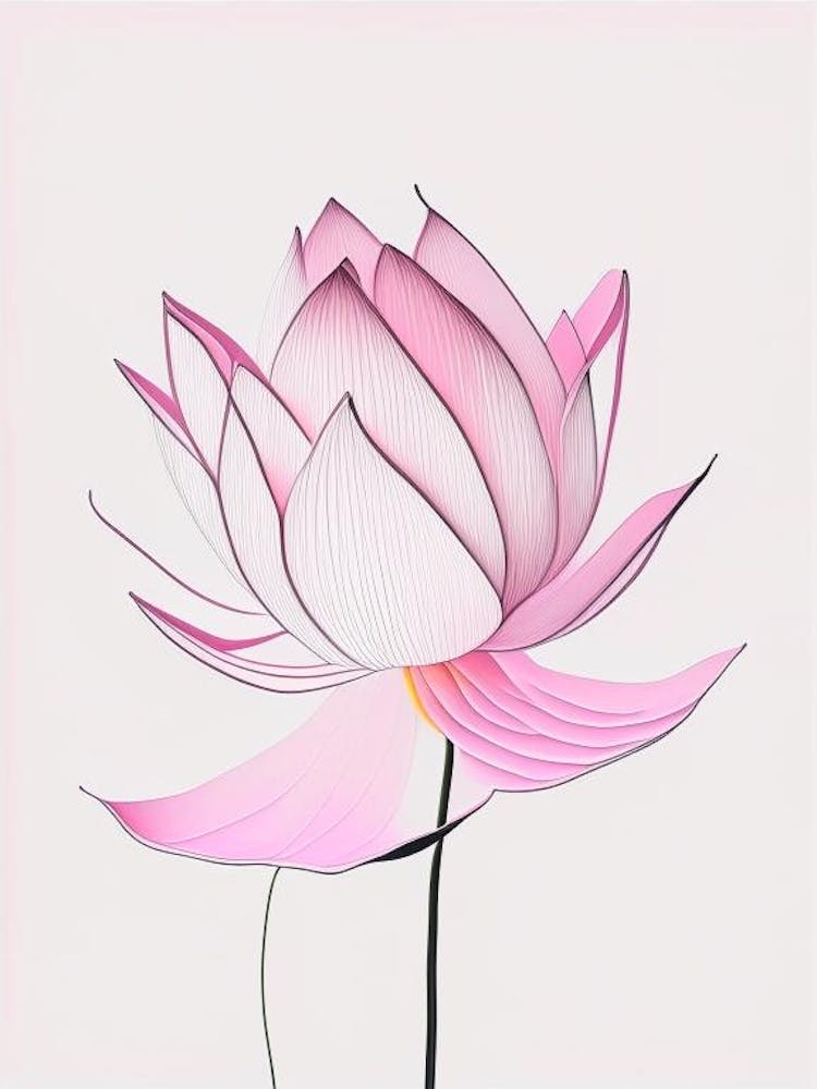 Pink Lotus Abstract Line Drawing 1