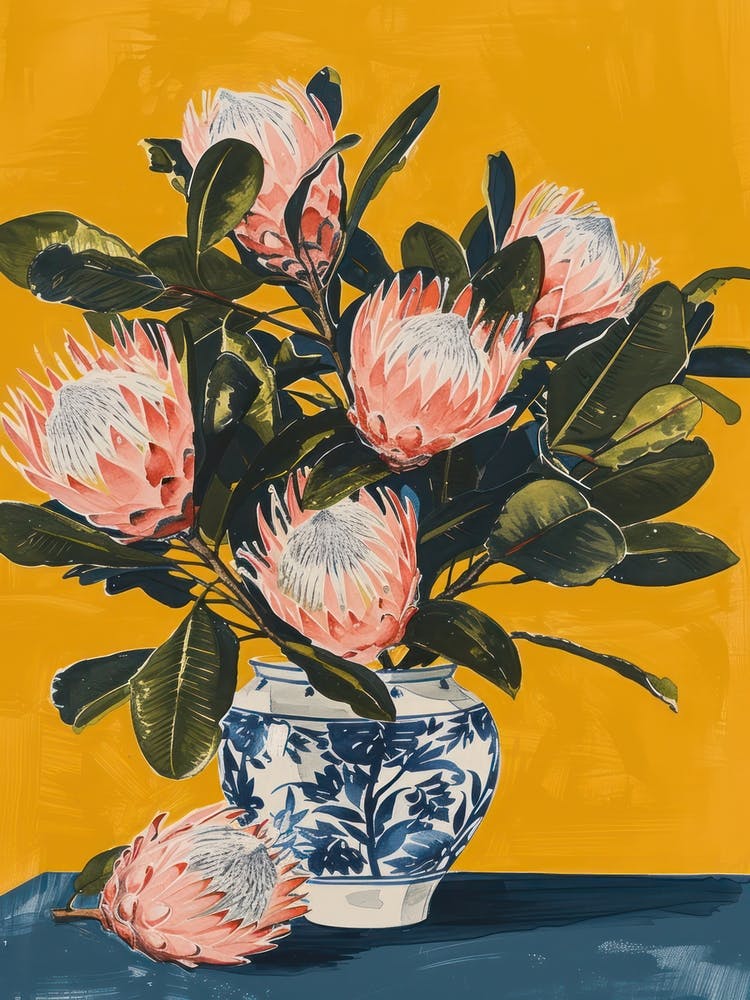 Proteas Flowers On A Table   Contemporary Illustration 2