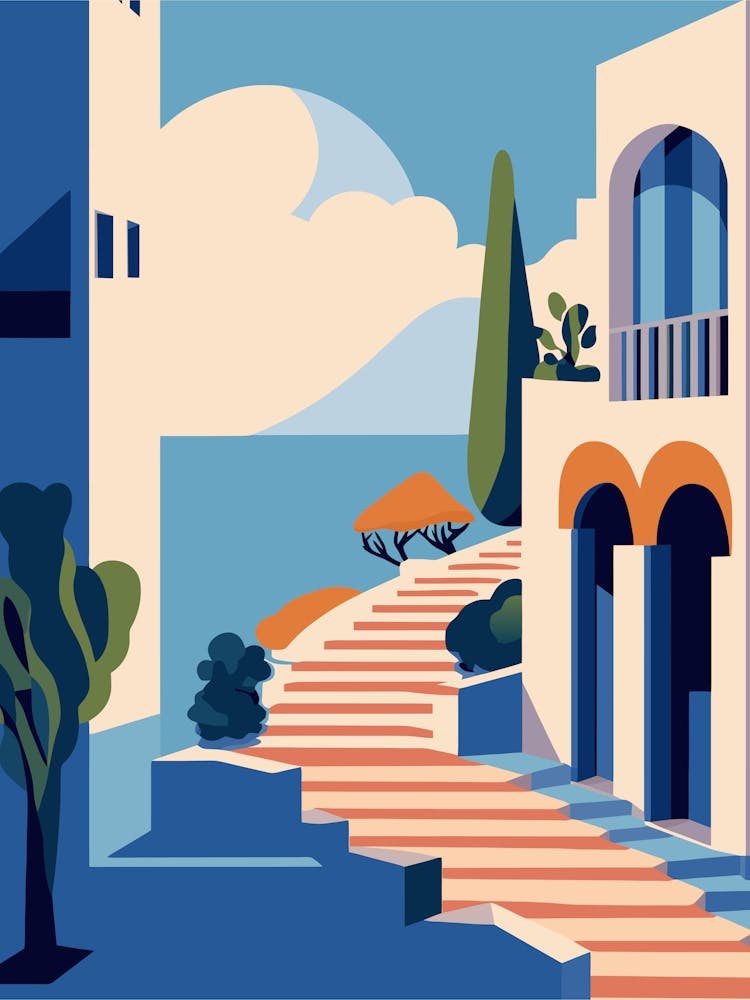 Flat Vector Santorini Serenity Greece 3