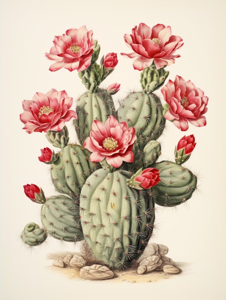Vintage Cactus Illustration Crown Of Thorns Cactus 1
