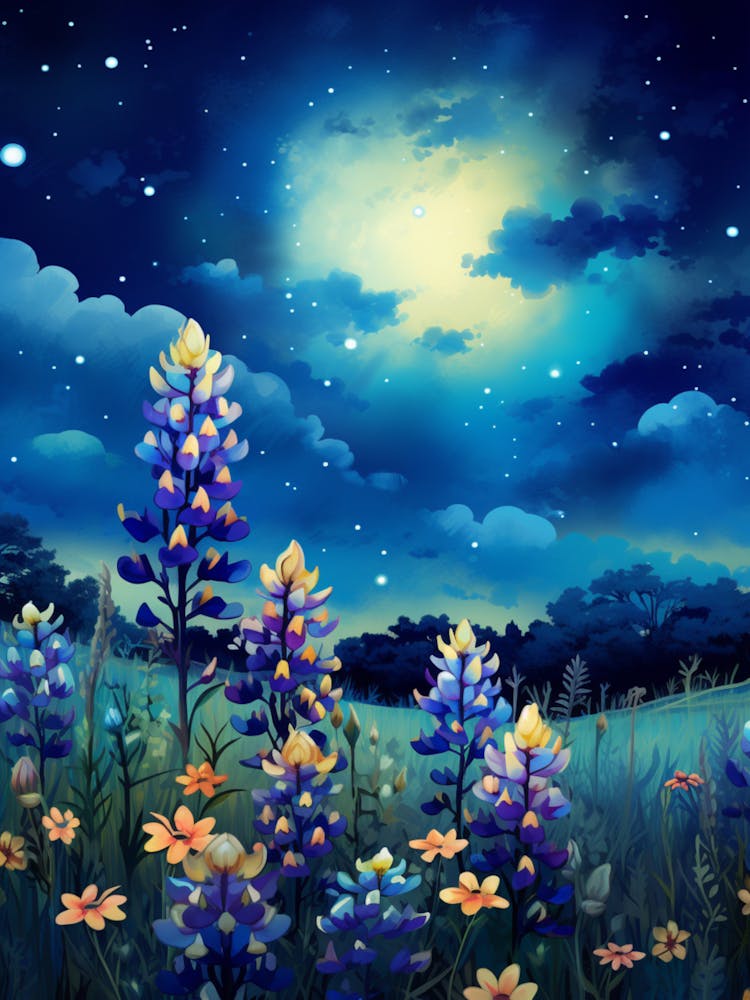 Bluebonnet-Wildblume Mit Sternenhimmel (4)