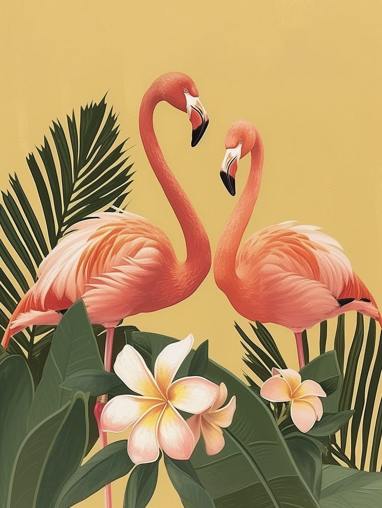 Lesser Flamingo And Plumeria Minimalist Illustration 4