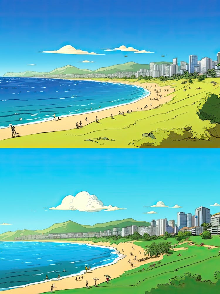 Copacabana Beach, Brazil, Flat Illustration 1