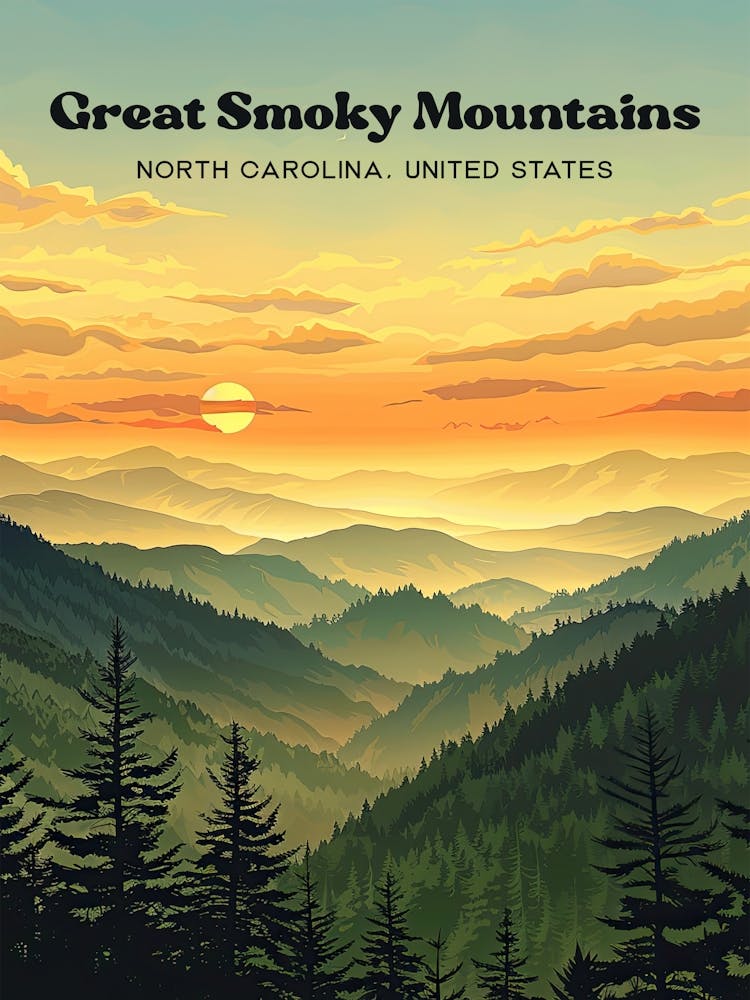 Great Smoky Mountains National Park Tennessee Digital Travel Illustration