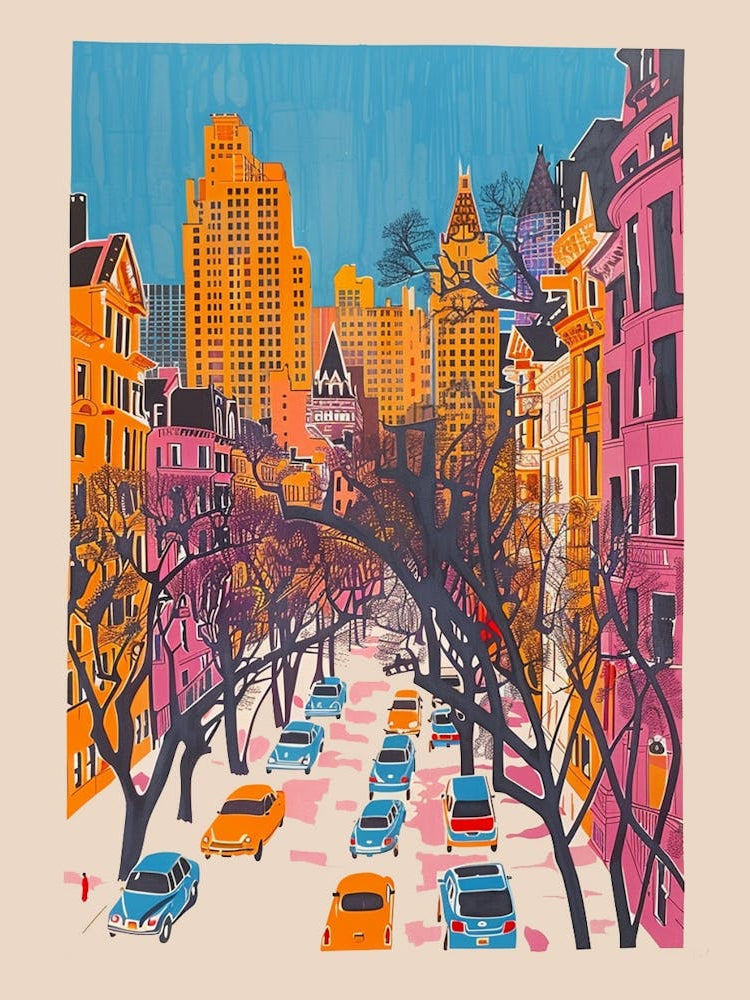 Upper East Side New York Colourful Silkscreen Illustration 1