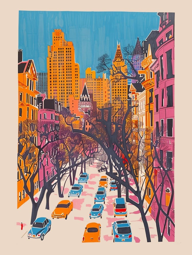 Upper East Side New York Colourful Silkscreen Illustration 1