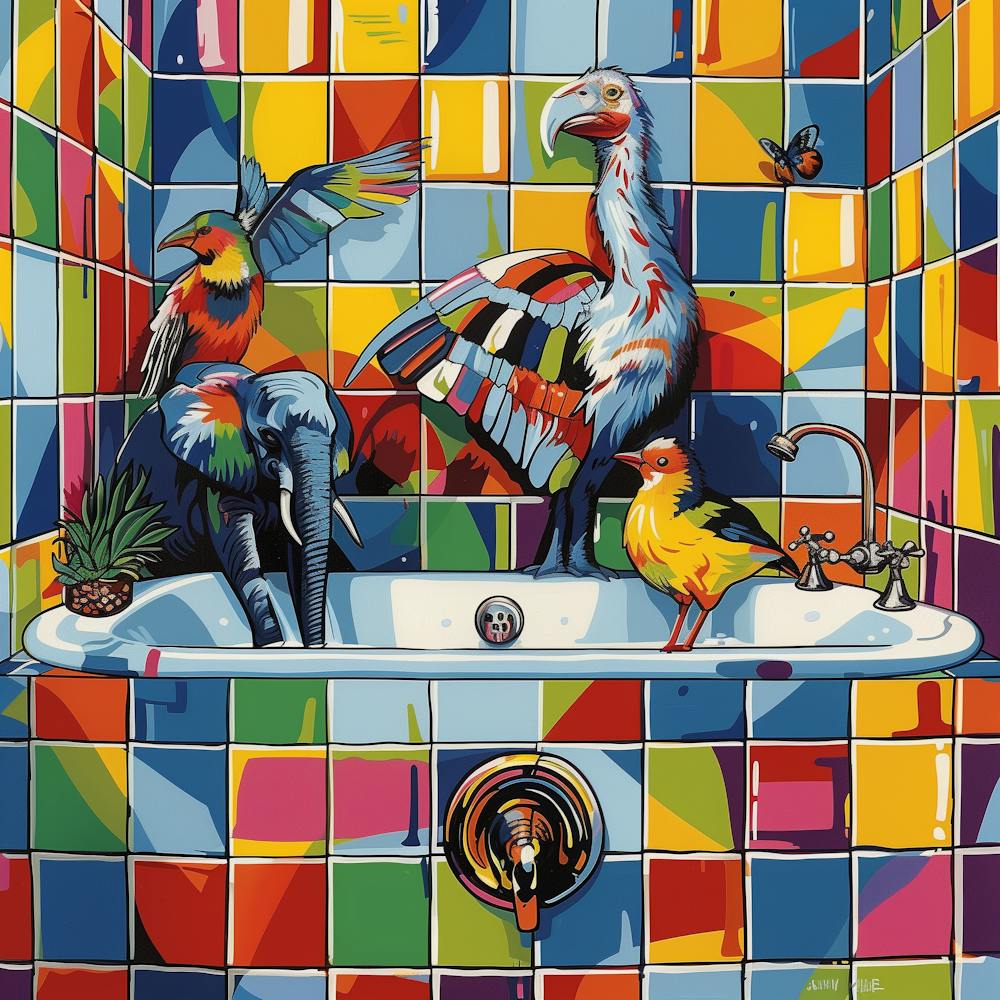 Birds In The Bath 1
