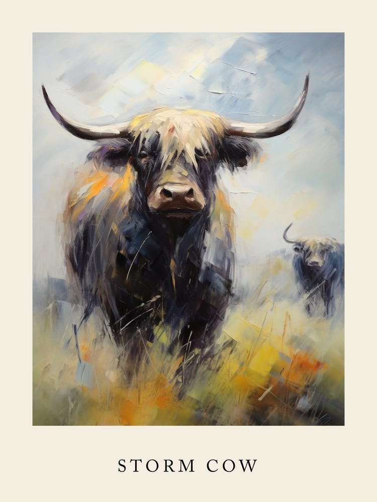 Dark Tones Impressionism Of Two Highland Cows Poster 1