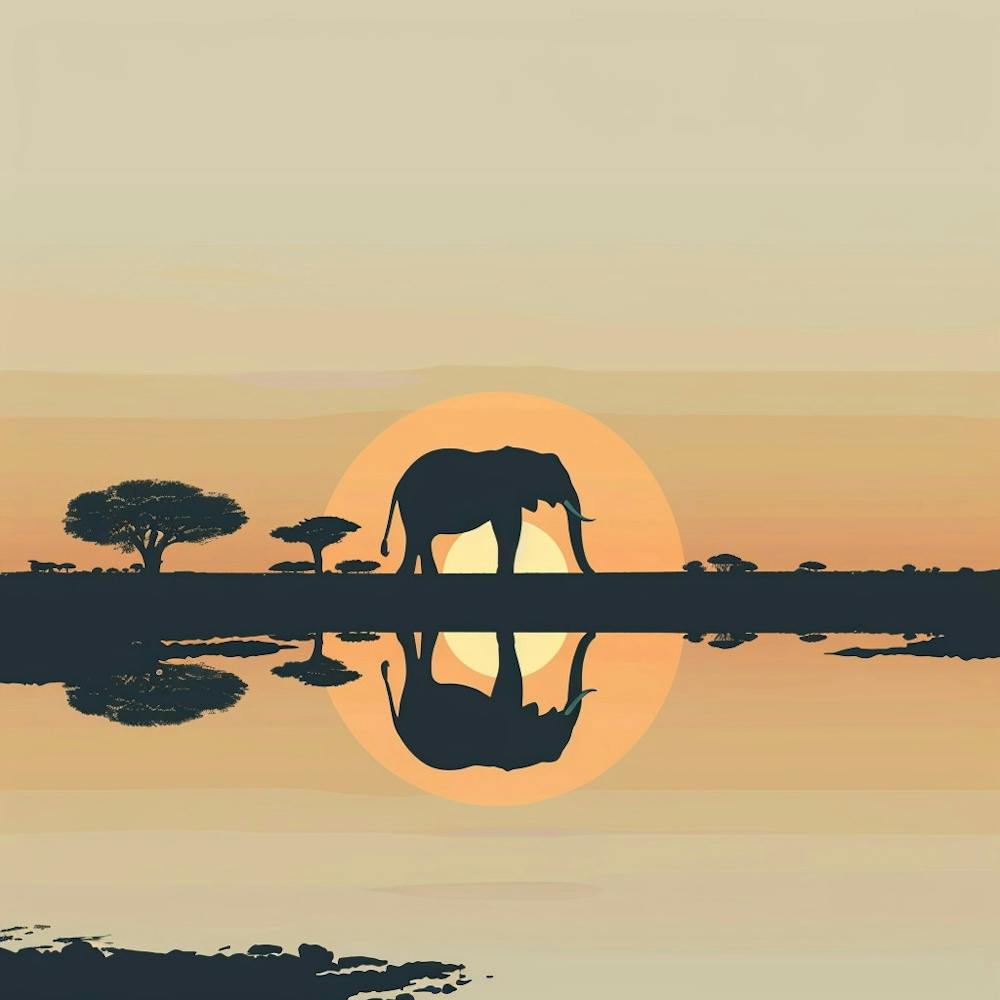 Silhouette Of Elephants At Sunset