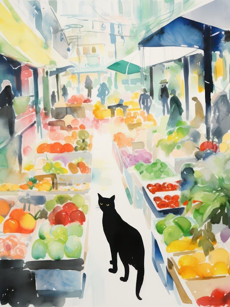 Food Market With Cats In London 1 Watercolour