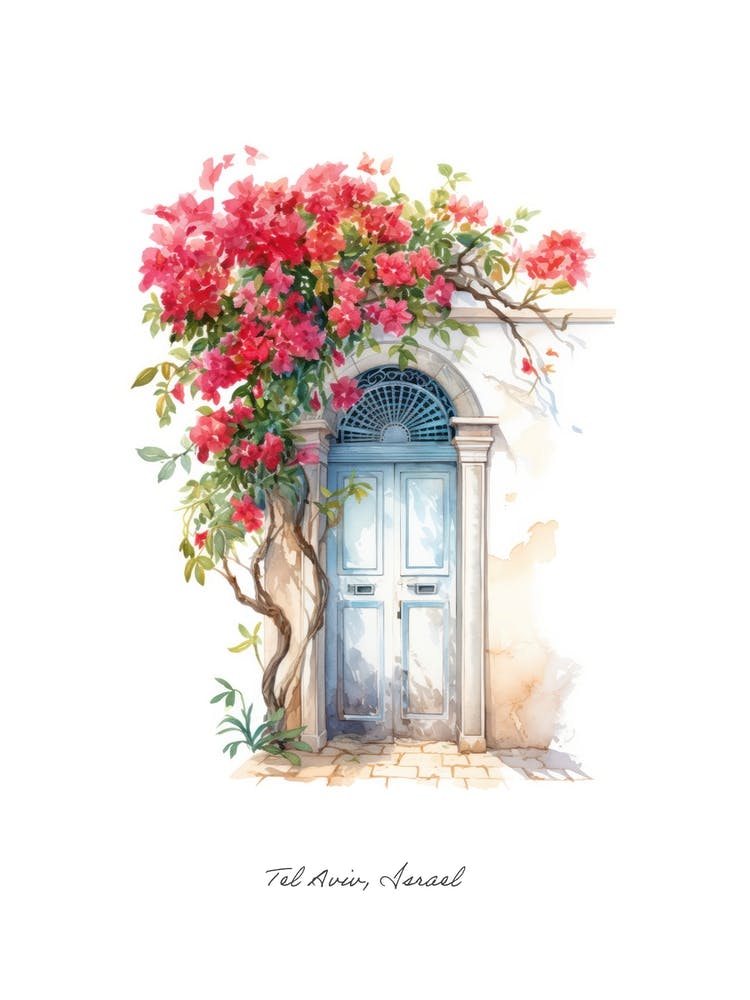 Tel Aviv, Israel   Mediterranean Doors Watercolour Painting 2 Poster