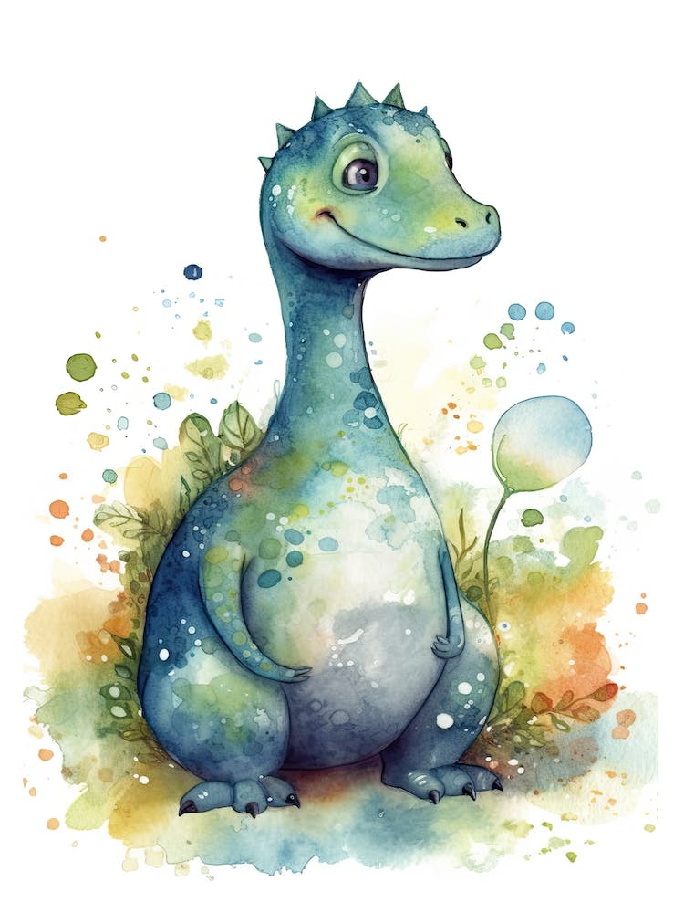 Brachiosaurus Cute Dinosaur Watercolour 5