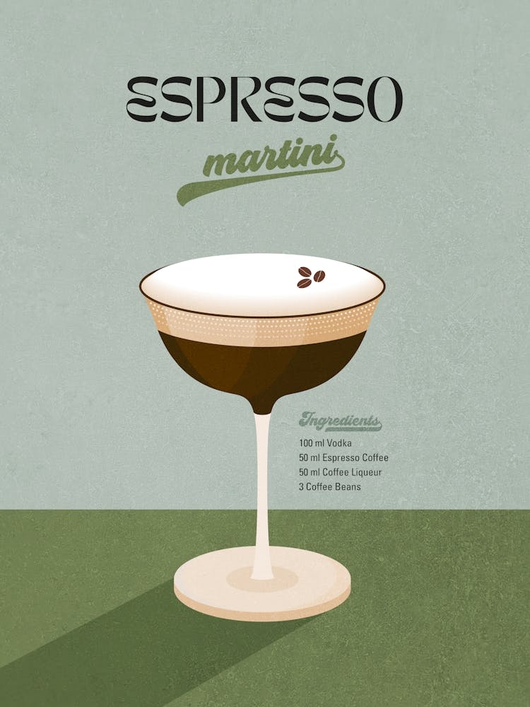 Minimal Espresso Martini Italian Cocktail - retro blue green