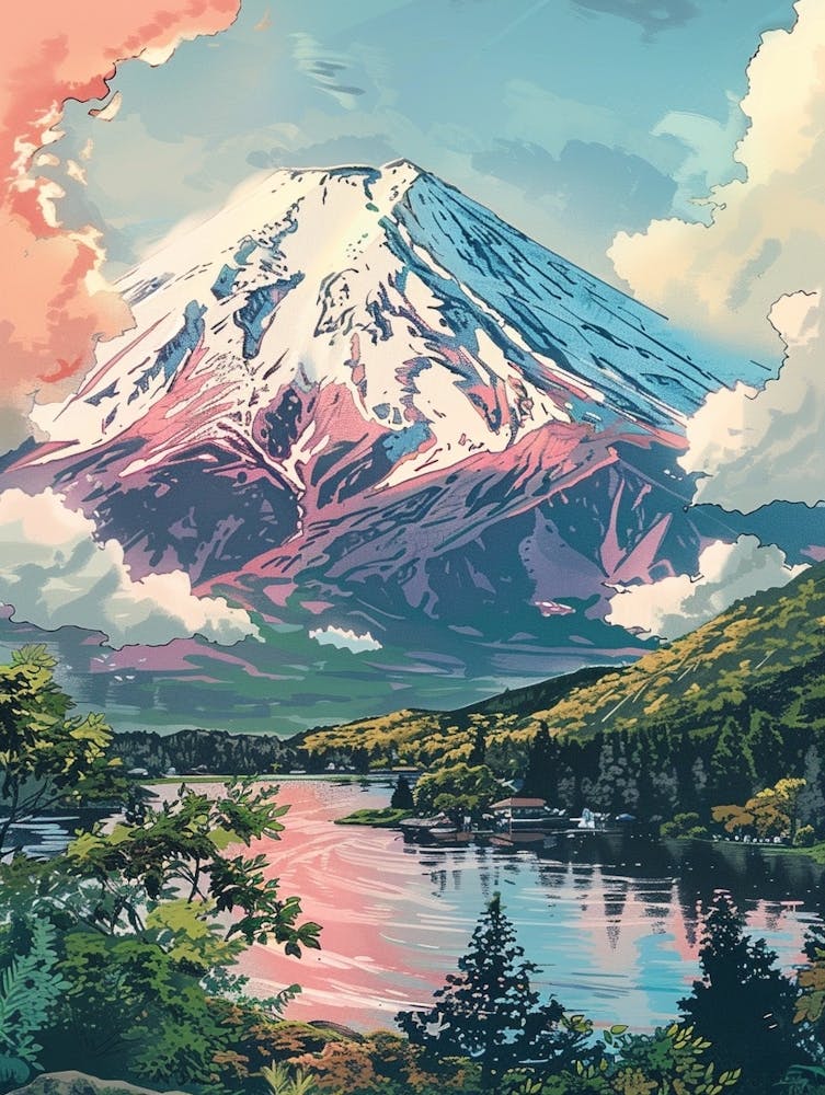 Mount Fuji Japan 10 Retro Illustration