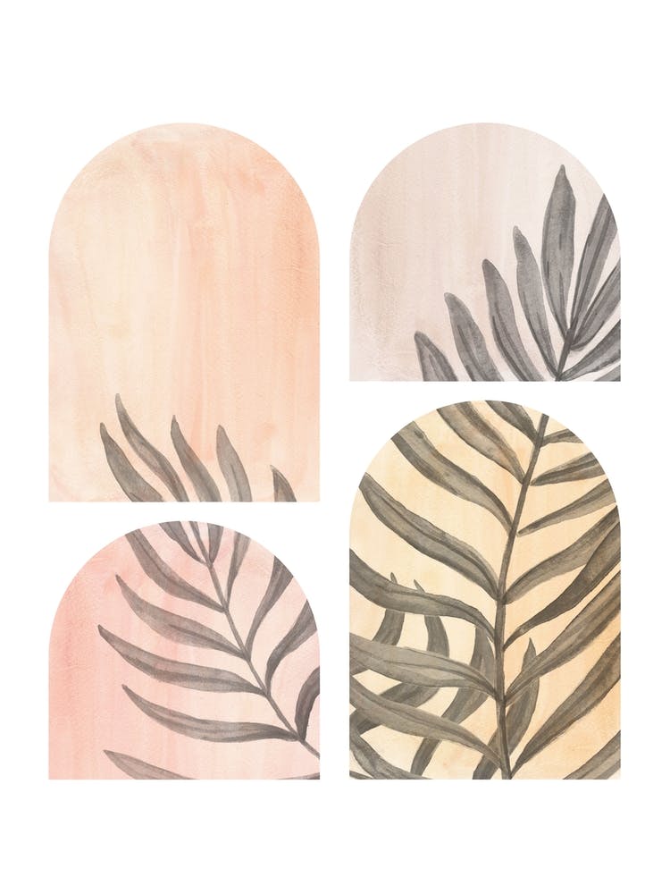 Set Of Four Watercolor arches and Leaves