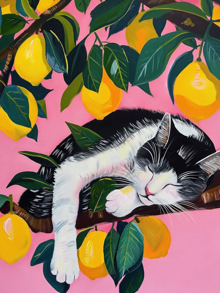 Schlafende Katze Beim Zitronenbaum