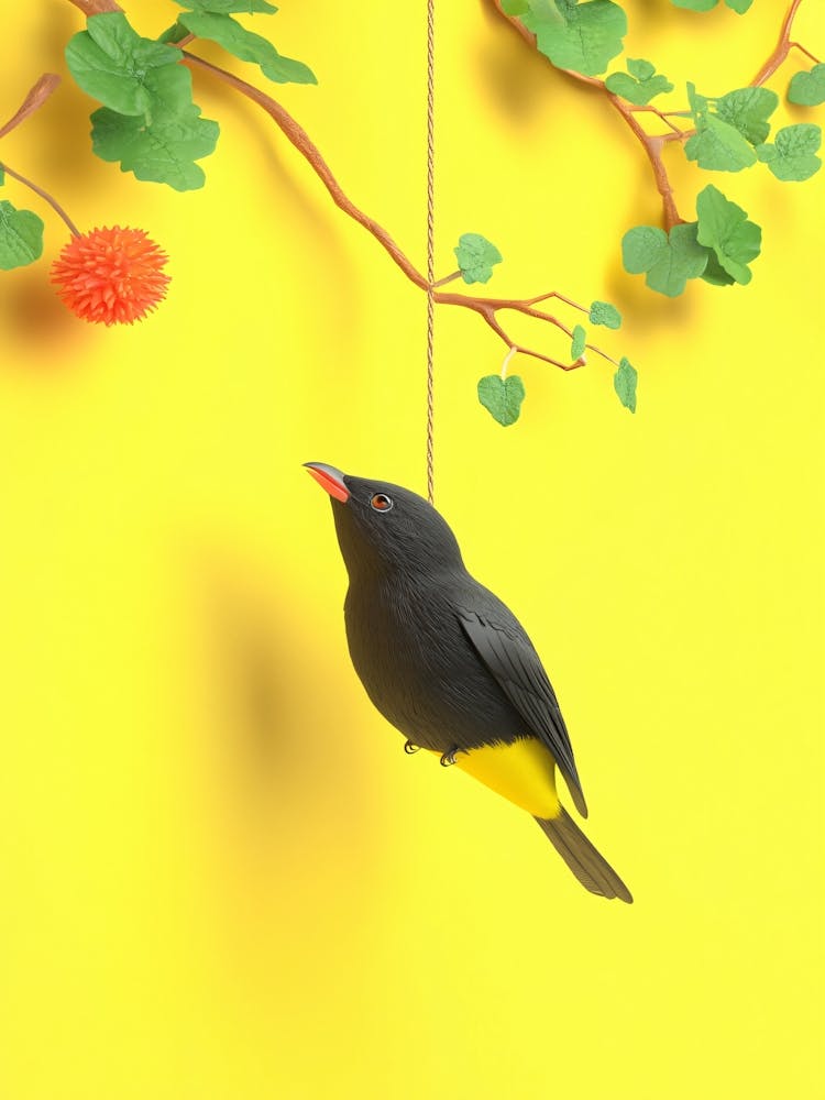 Bird On A Branch Yellow BG