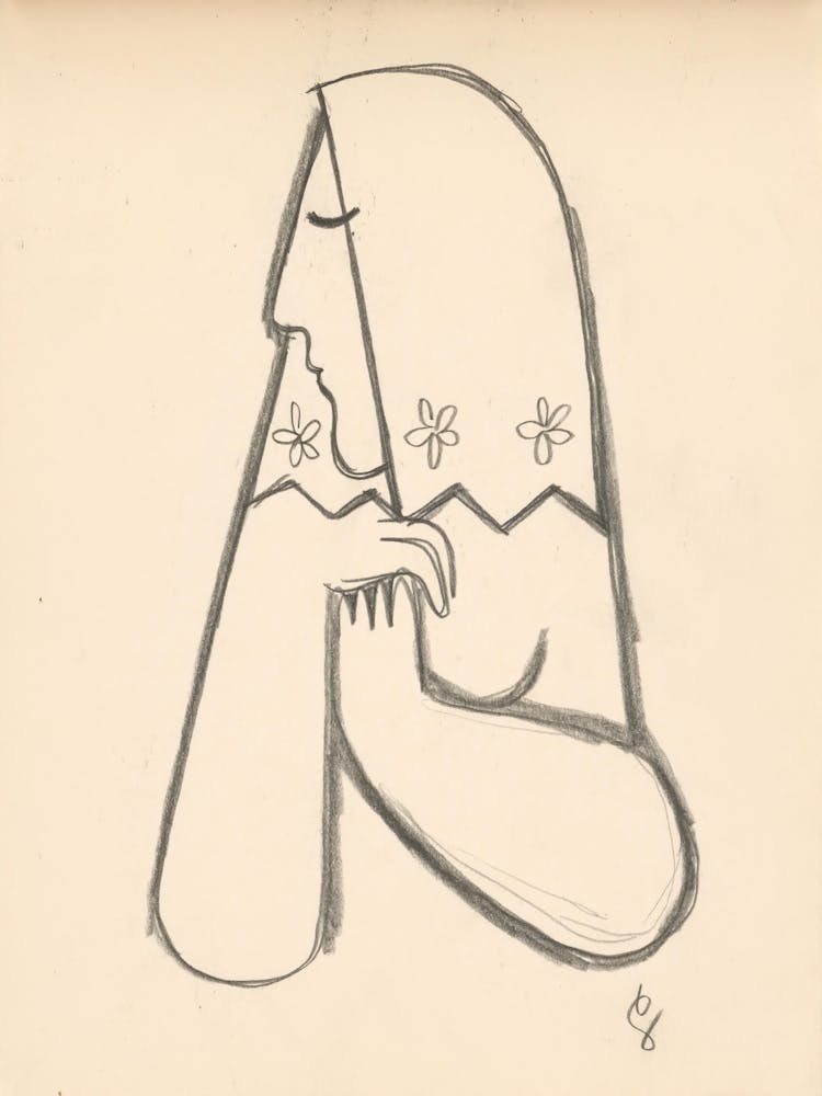 A Woman In A Flowered Scarf With Supporting Hands, Mikuláš Galanda